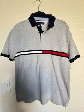 Tommy Hilfiger Men's Gray Regular Fit Stretch Embroidered Chest Stripe Polo Shir